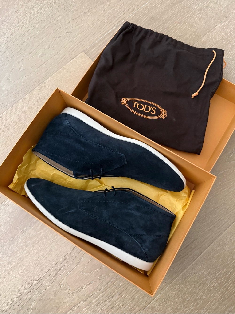 Tod's Navy Suede Polacco Chukka Boots with White Sole